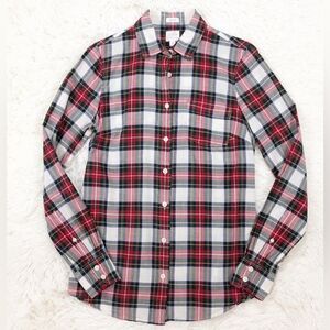 J.Crew red white Green Plaid plaid Check perfect fit button down top